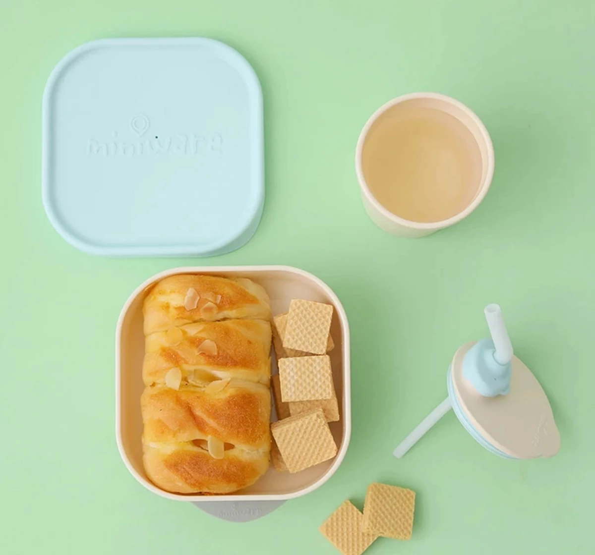 Miniware Sip & Snack Suction Bowl with Sippy Cup Feeding Set Aqua 18M+