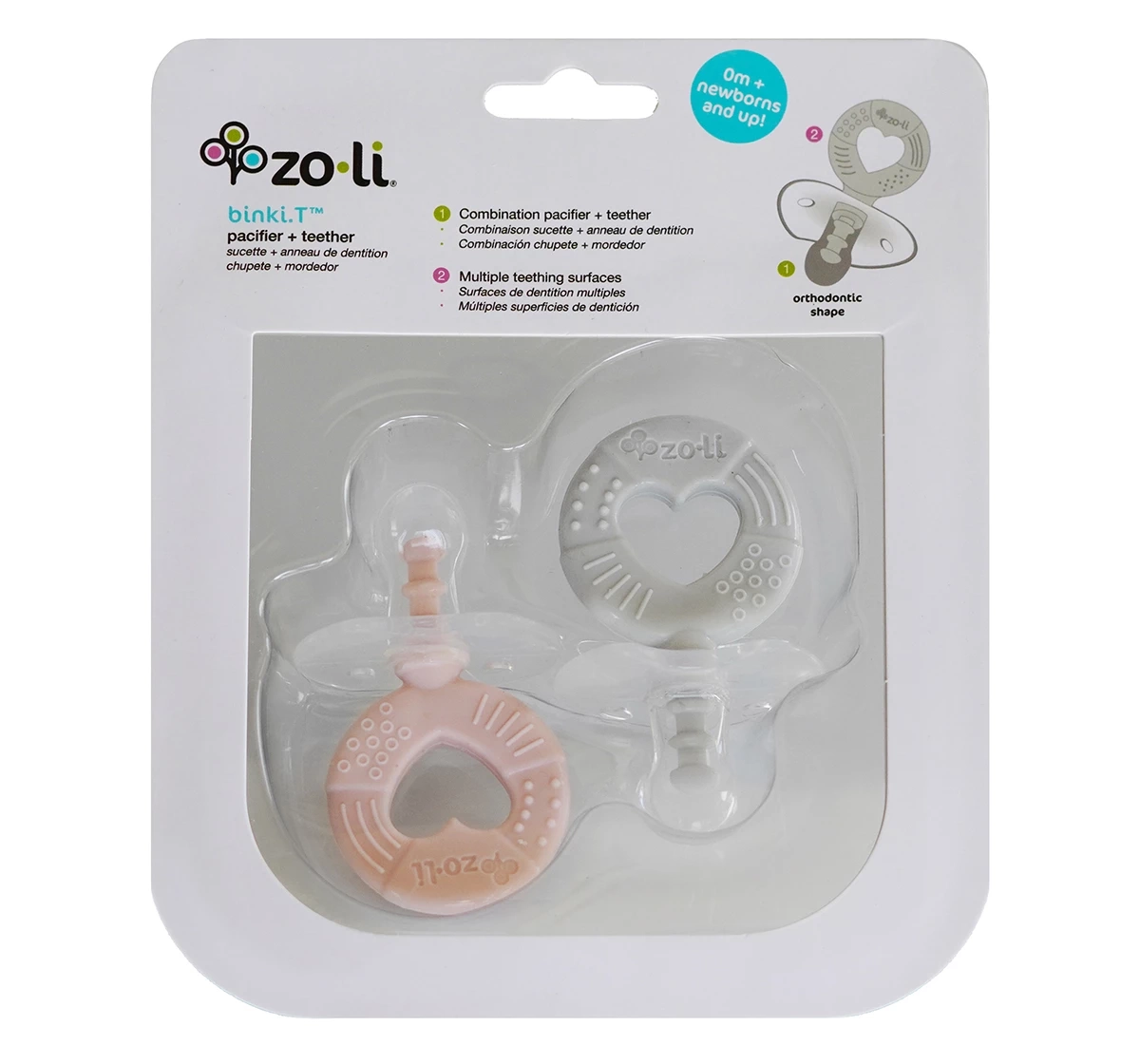 ZoLi Binki.T Pacifier & Teether Combination Circle Pack of 2 Pink 0M+