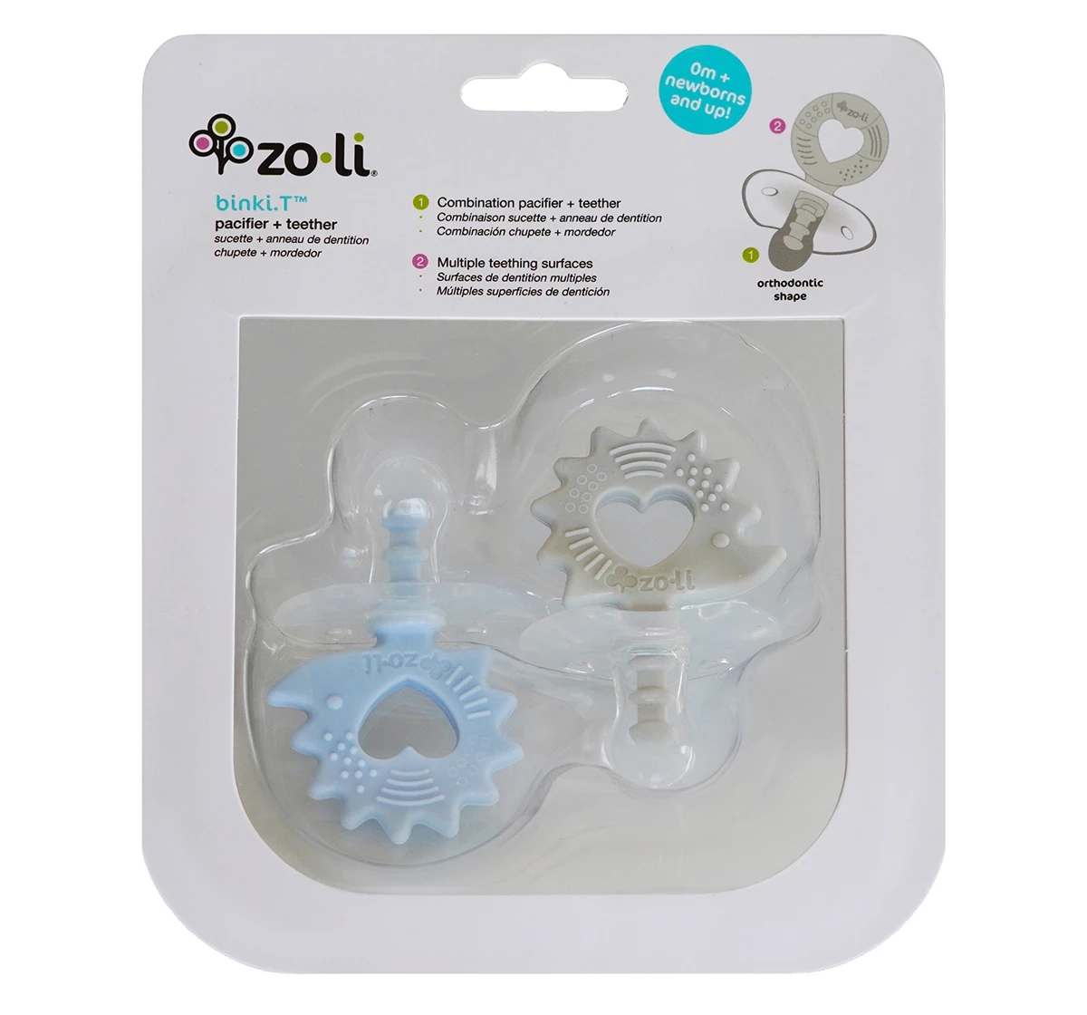 ZoLi Binki.T Pacifier & Teether Combination Hedgehog Pack of 2 Blue 0M+