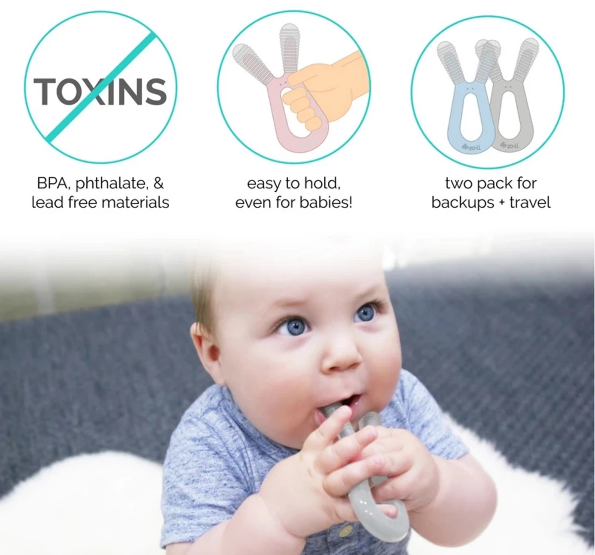 ZoLi Bunny Dual Nub Teether Pack of 2 Pink 18M+