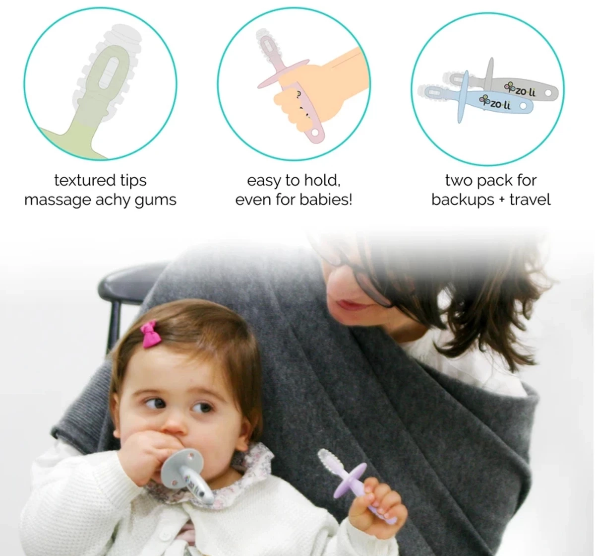 ZoLi Chubby Gummy Gum Massager Pack of 2 Green 18M+