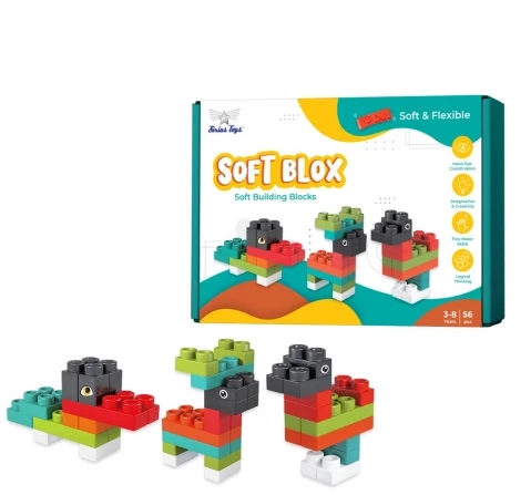 Sirius Toys Soft Building Blocks - 56 Pieces, Kids for 3Y+, Multicolour