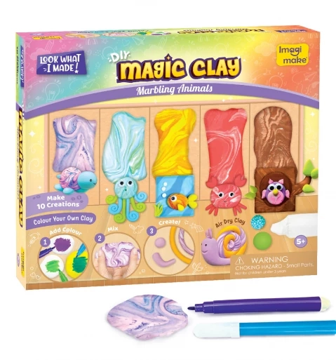 Imagimake Magic Clay Colour & Create Marbling Animals, Craft Kit Air Dry Clay for Art & Craft, Make 10 Super Clay Creations, Kids for 5Y+, Multicolour