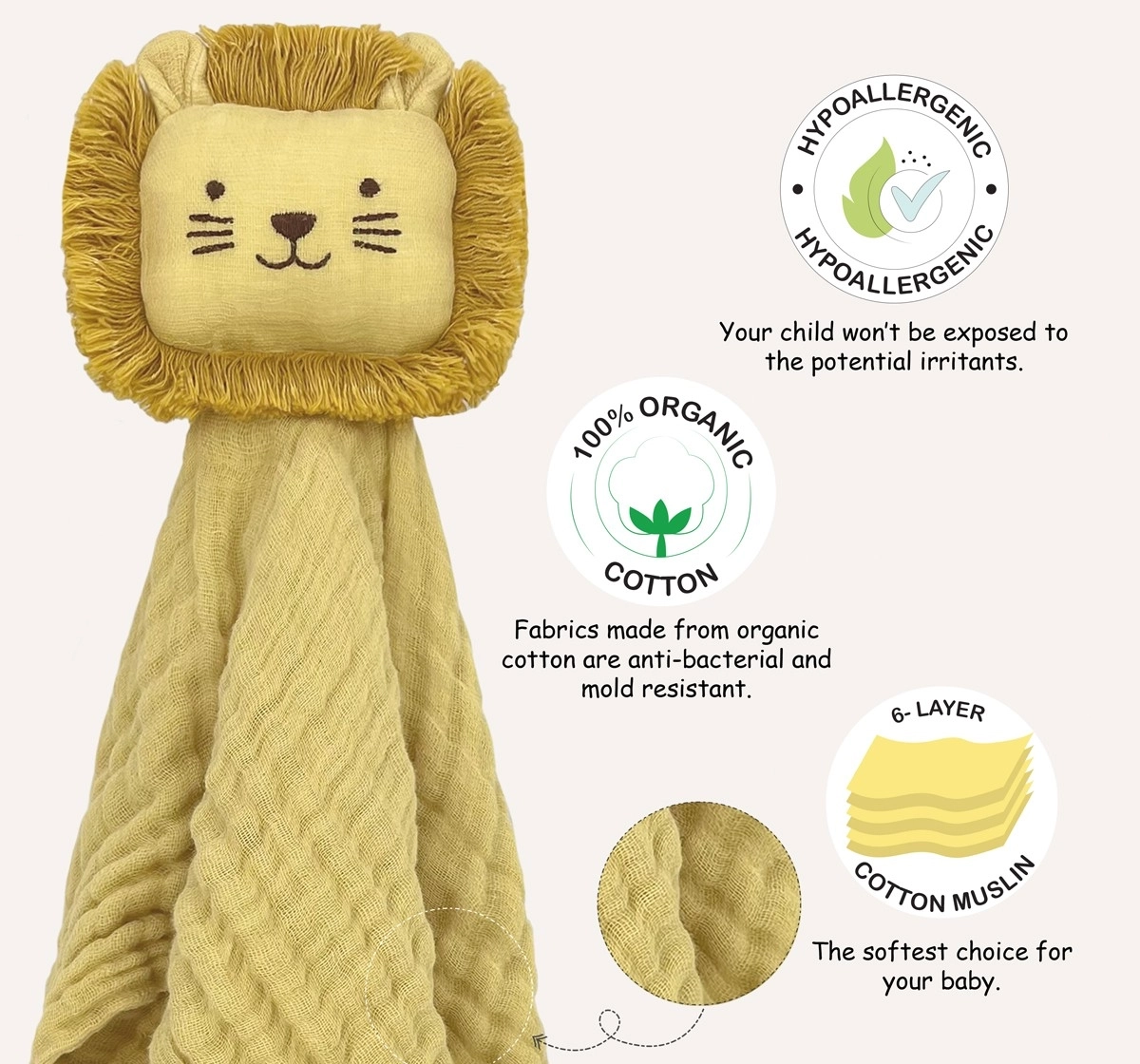 Abracadabra Organics Collectible Security Blanket with Cuddle Toy 0Y+ Yellow