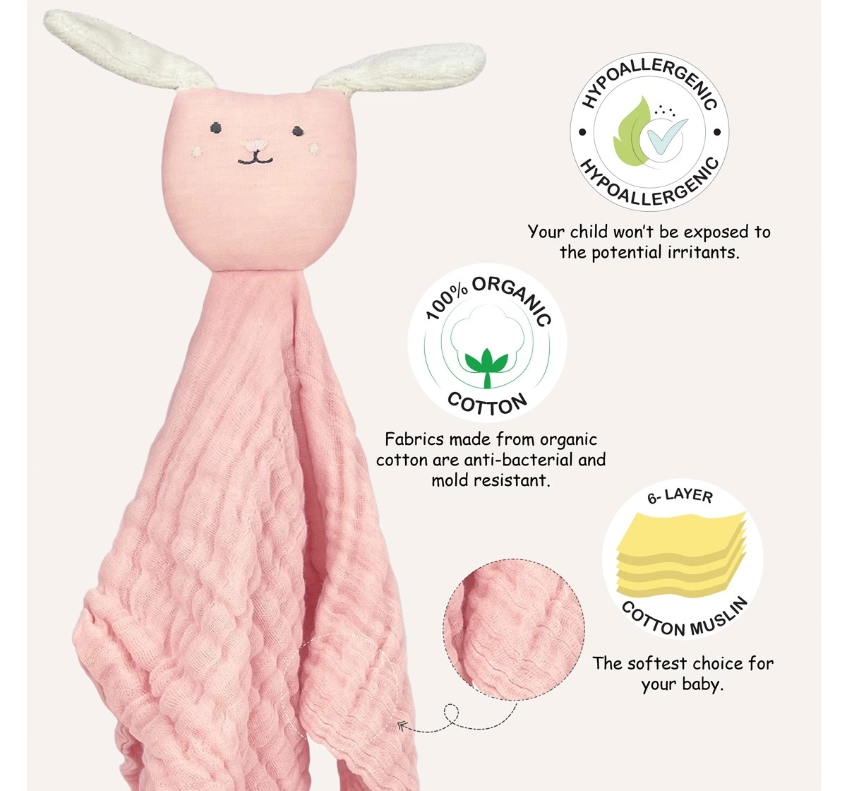 Abracadabra Organics Collectible Security Blanket with Cuddle Toy 0Y+ Pink