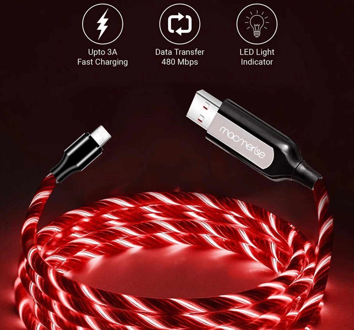 Macmerise Illume Red Lightning LED Cables Multicolour 12Y+