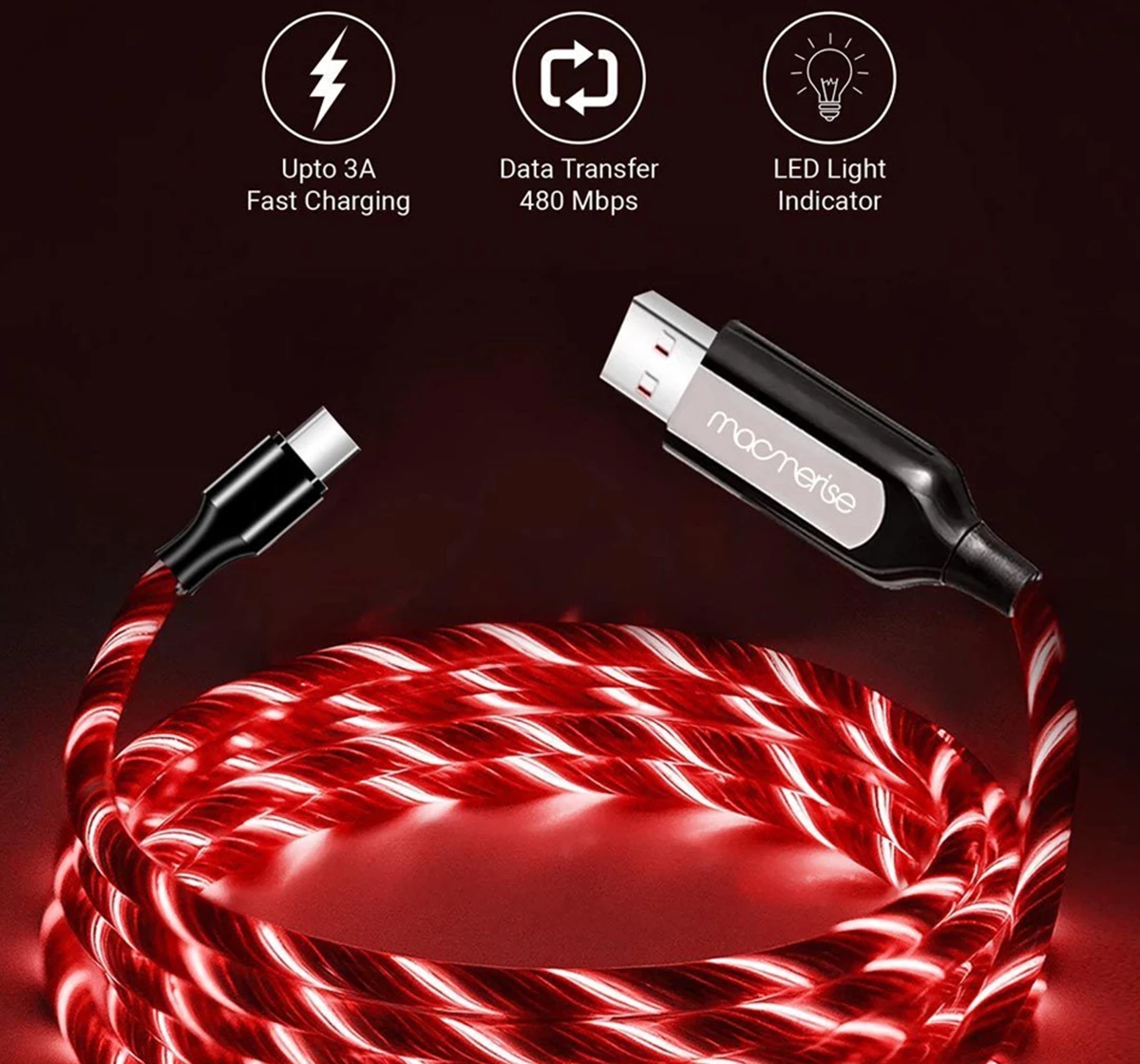 Macmerise Illume Red Type C LED Cables Multicolour 12Y+