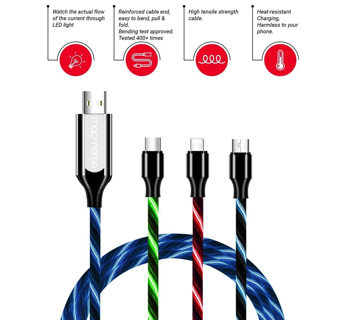 Macmerise Illume Red Type C LED Cables Multicolour 12Y+