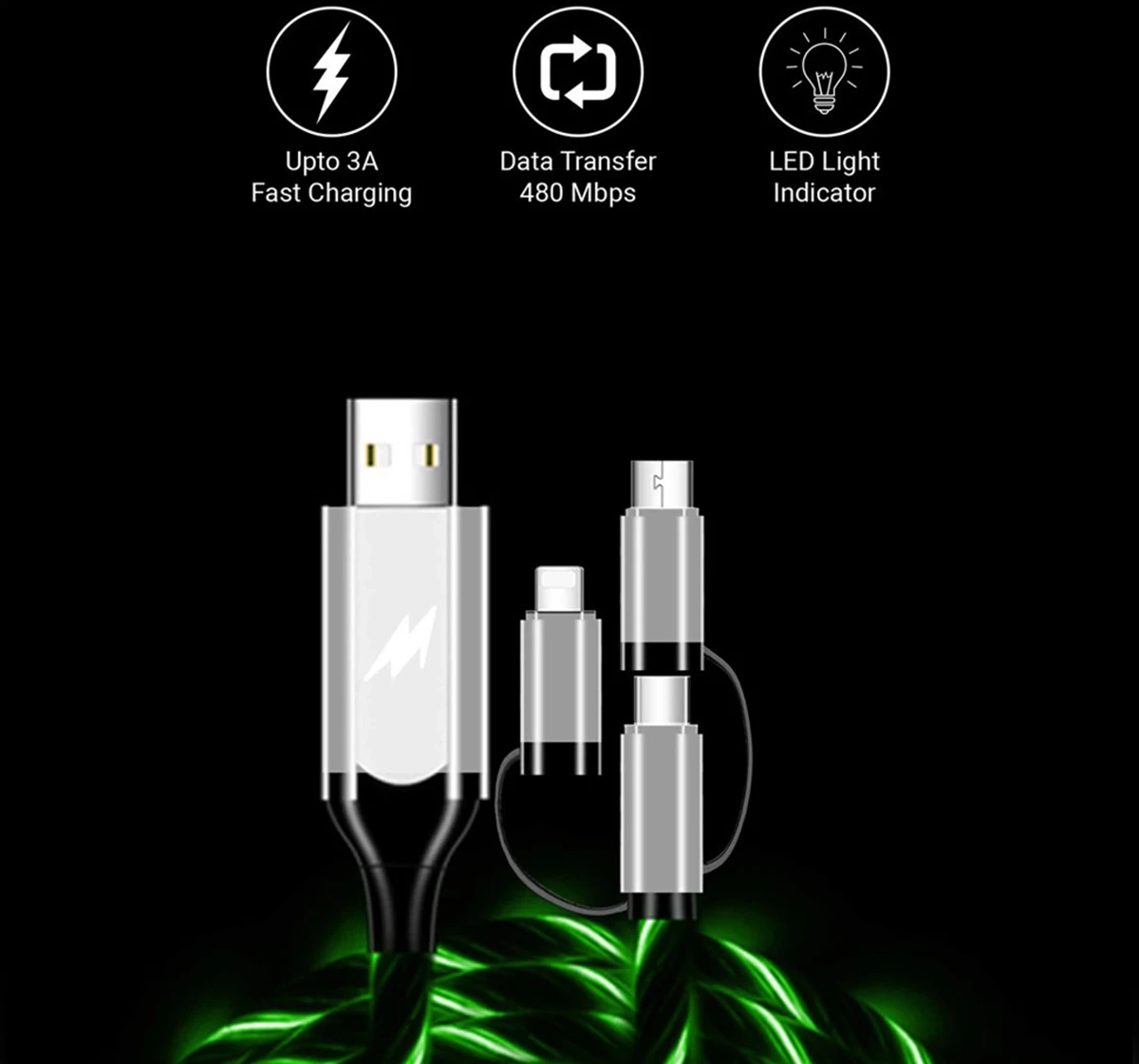 Macmerise Illume Green 3 In 1 LED Cables Multicolour 12Y+