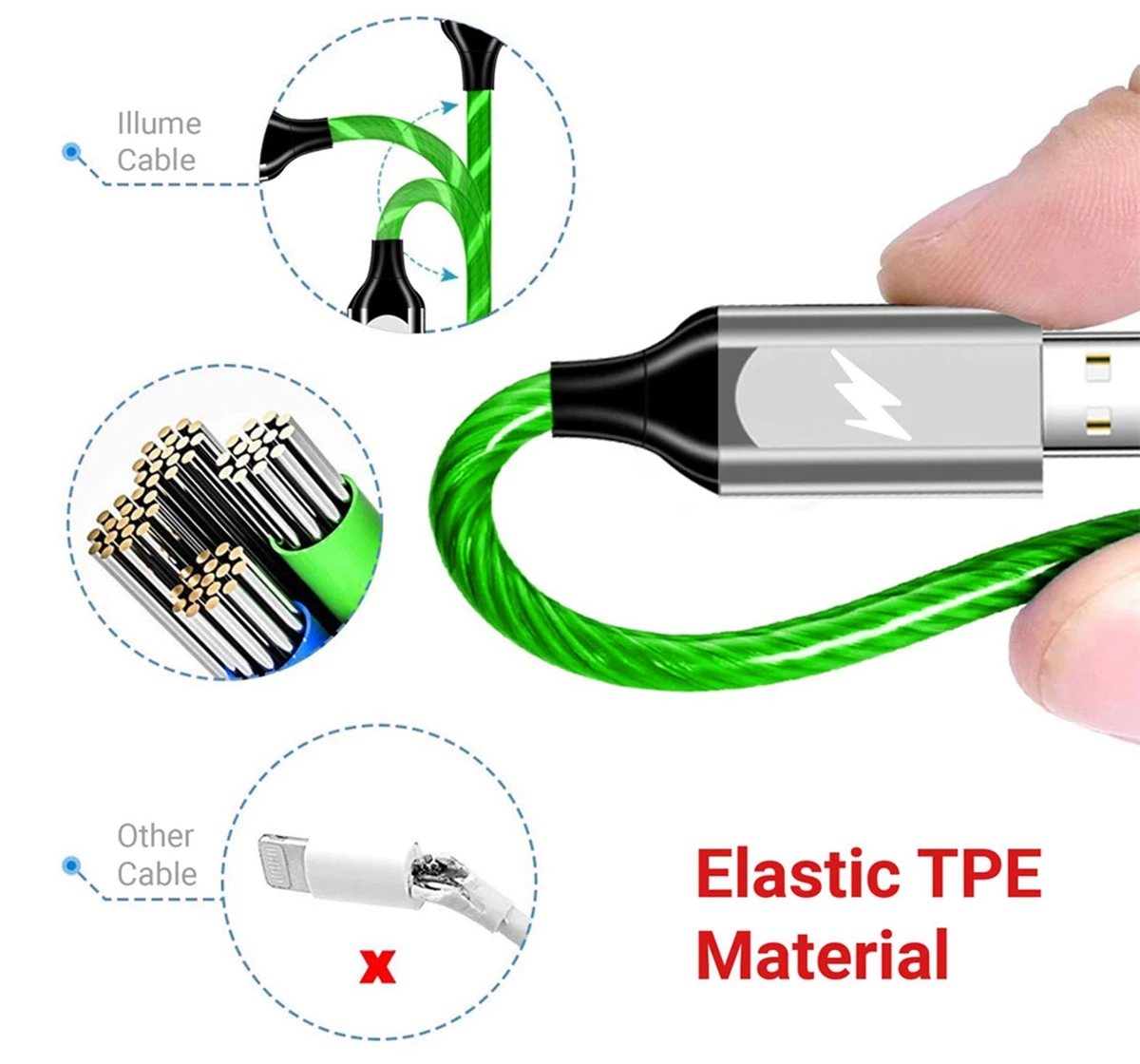 Macmerise Illume Green 3 In 1 LED Cables Multicolour 12Y+