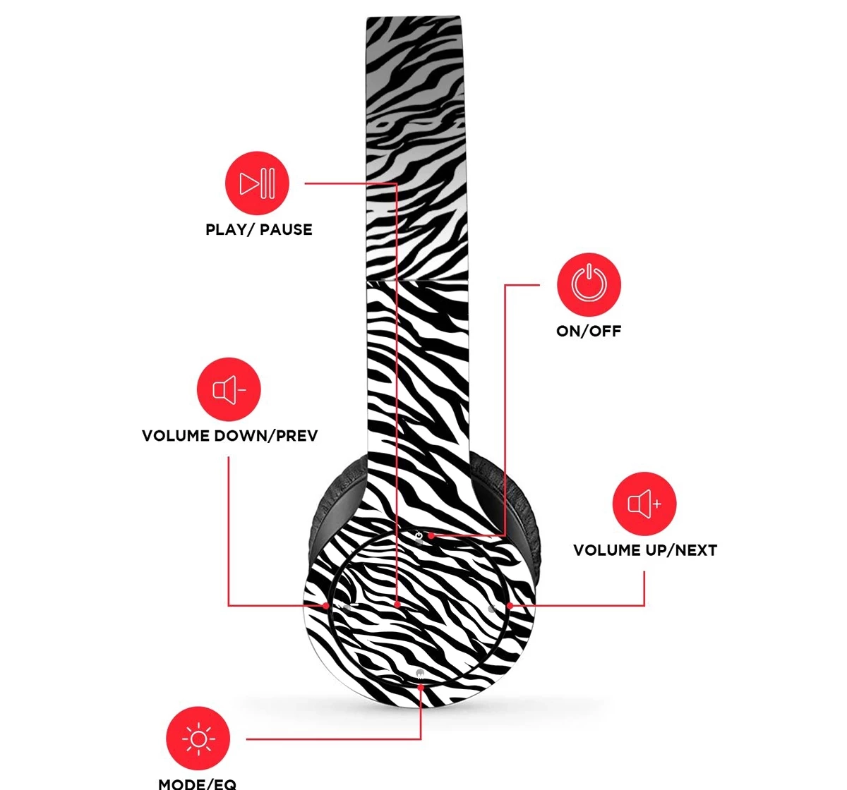 Macmerise Zebra Stripes P47 Wireless On Ear Headphones Multicolour 12Y+