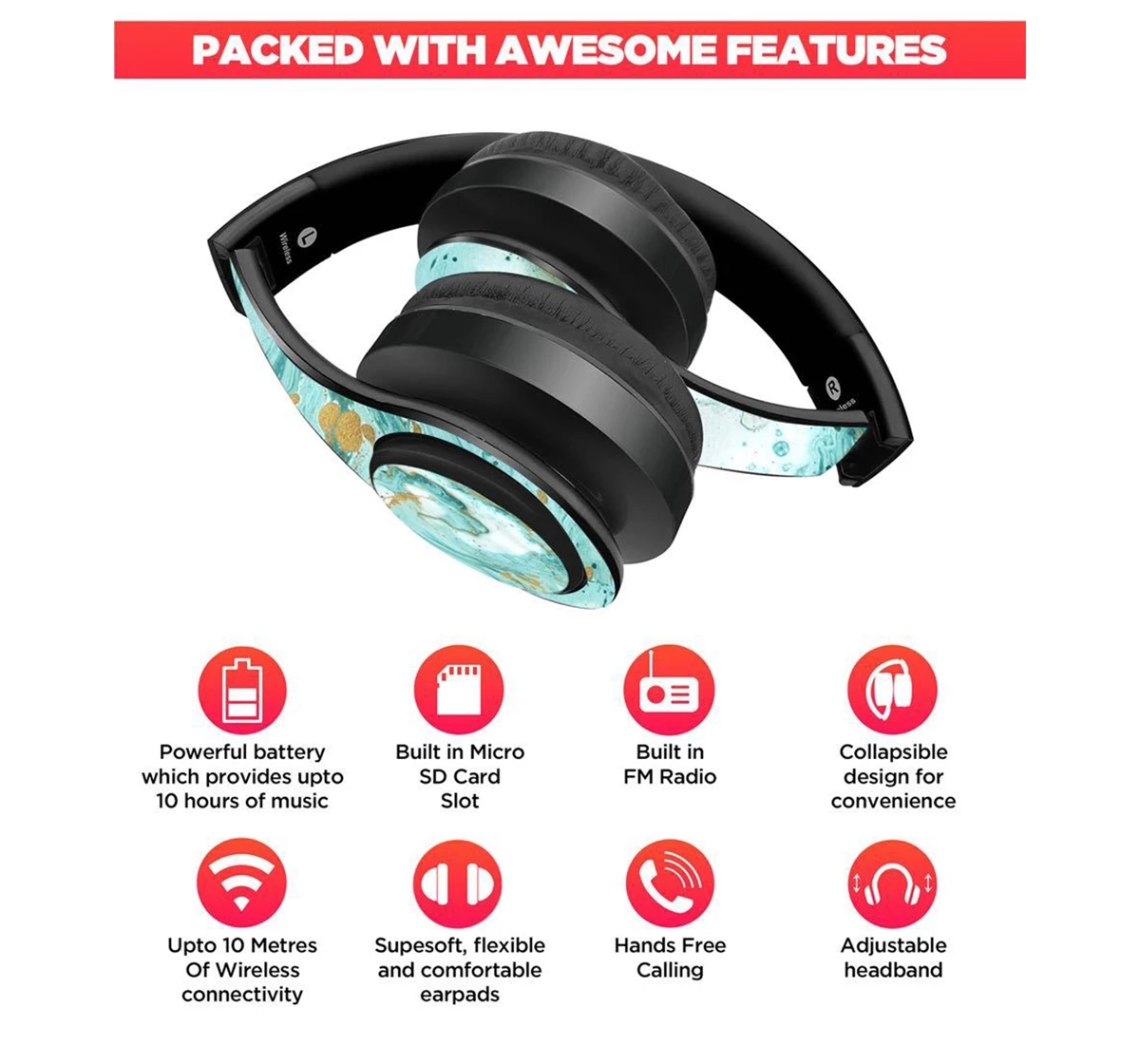 Macmerise Marble Twist Blue Decibel Wireless On Ear Headphones Multicolour 12Y+