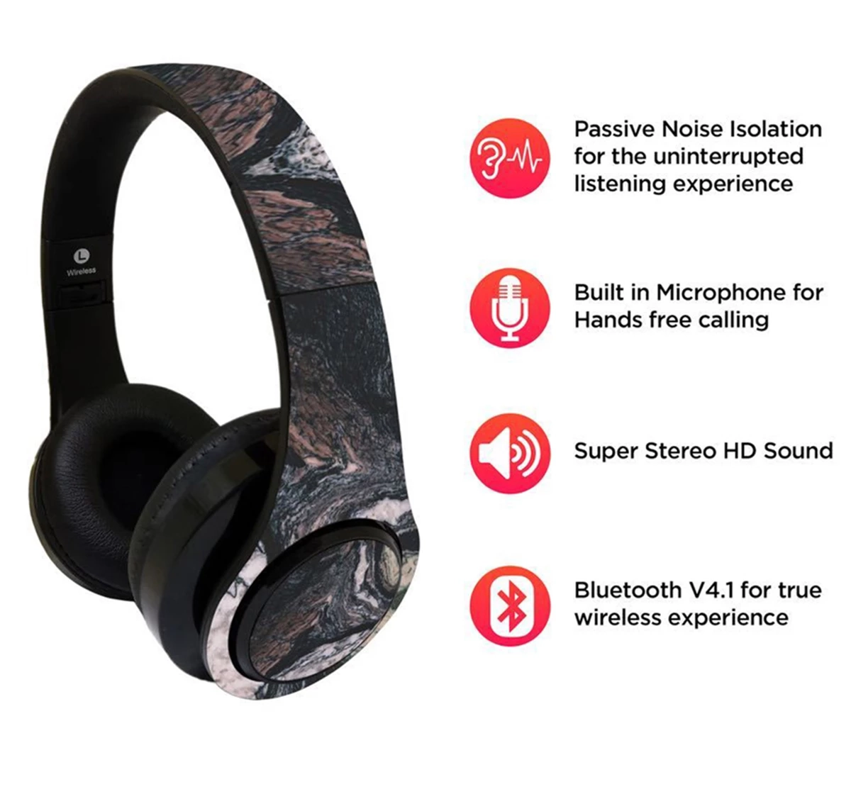 Macmerise Marble Twist Black Decibel Wireless On Ear Headphones Multicolour 12Y+