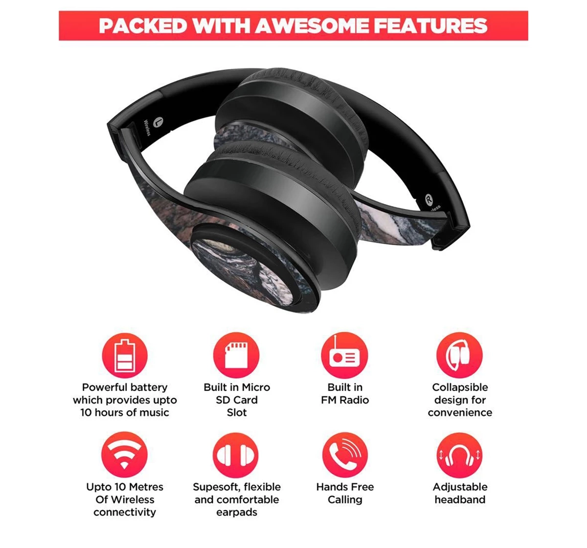 Macmerise Marble Twist Black Decibel Wireless On Ear Headphones Multicolour 12Y+