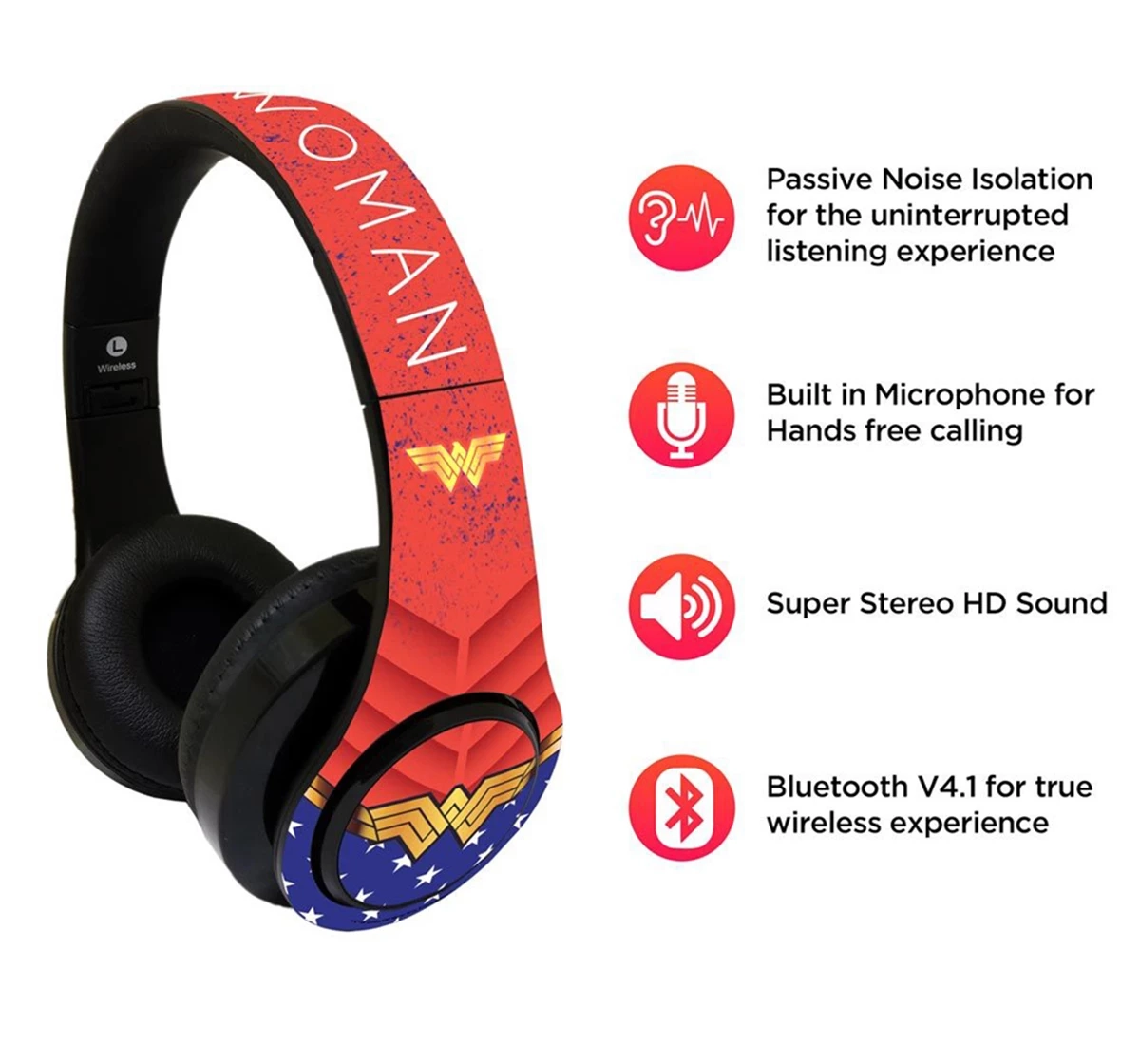 Macmerise Suit up Wonder Woman Decibel Wireless On Ear Headphones Multicolour 12Y+