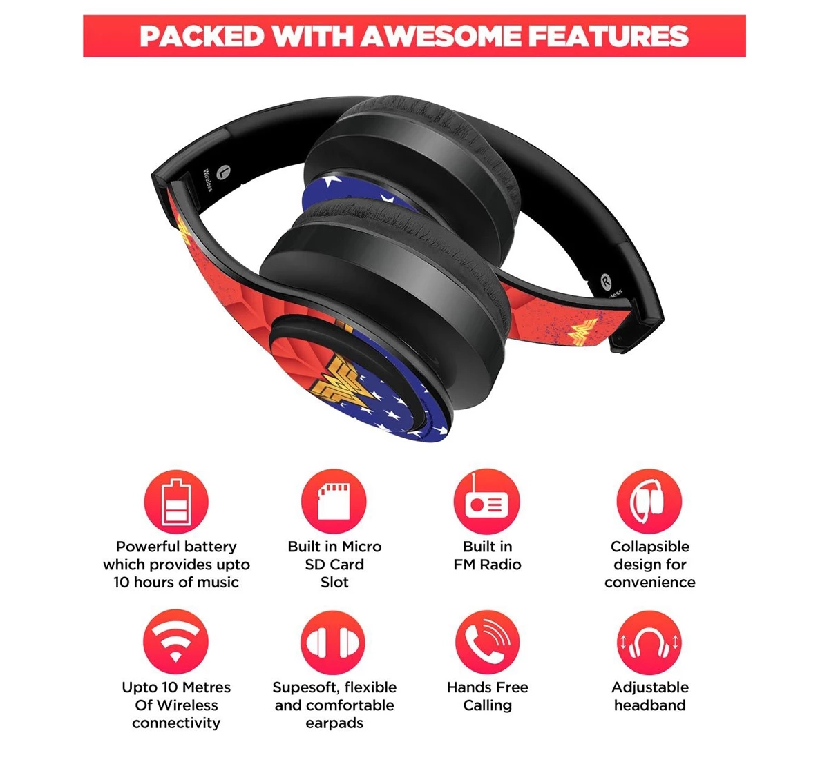 Macmerise Suit up Wonder Woman Decibel Wireless On Ear Headphones Multicolour 12Y+