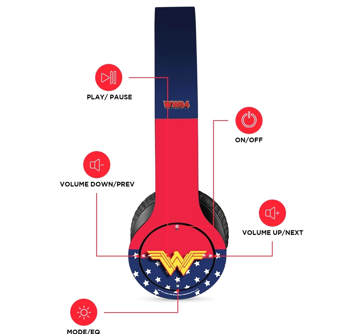 Macmerise Classic Wonder Woman Logo P47 Wireless On Ear Headphones Multicolour 12Y+