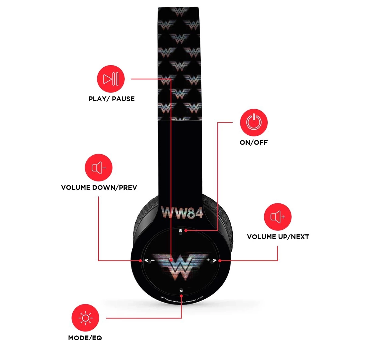 Macmerise Wonder Woman 1984 Black P47 Wireless On Ear Headphones Multicolour 12Y+