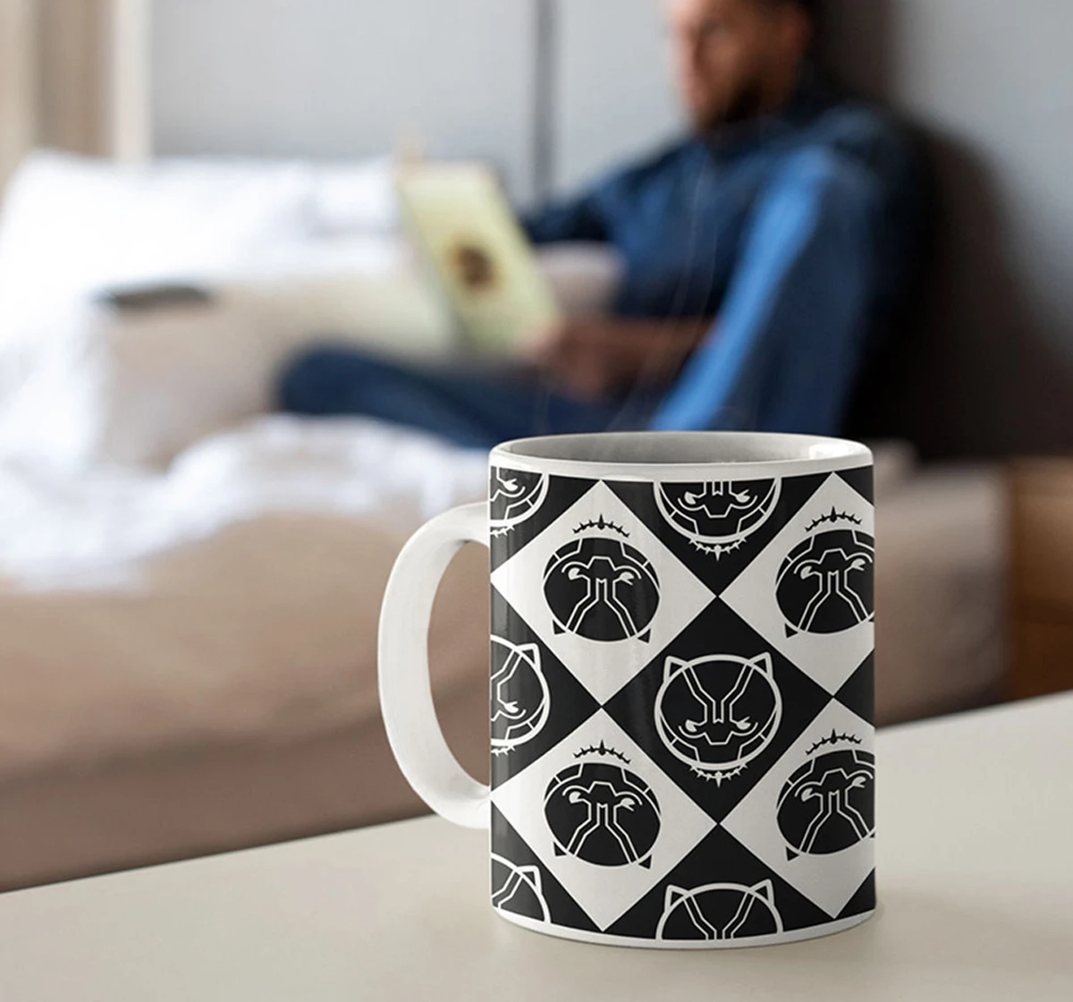 Macmerise Black Panther Kawaii Pattern Coffee Mugs White Multicolour 12Y+