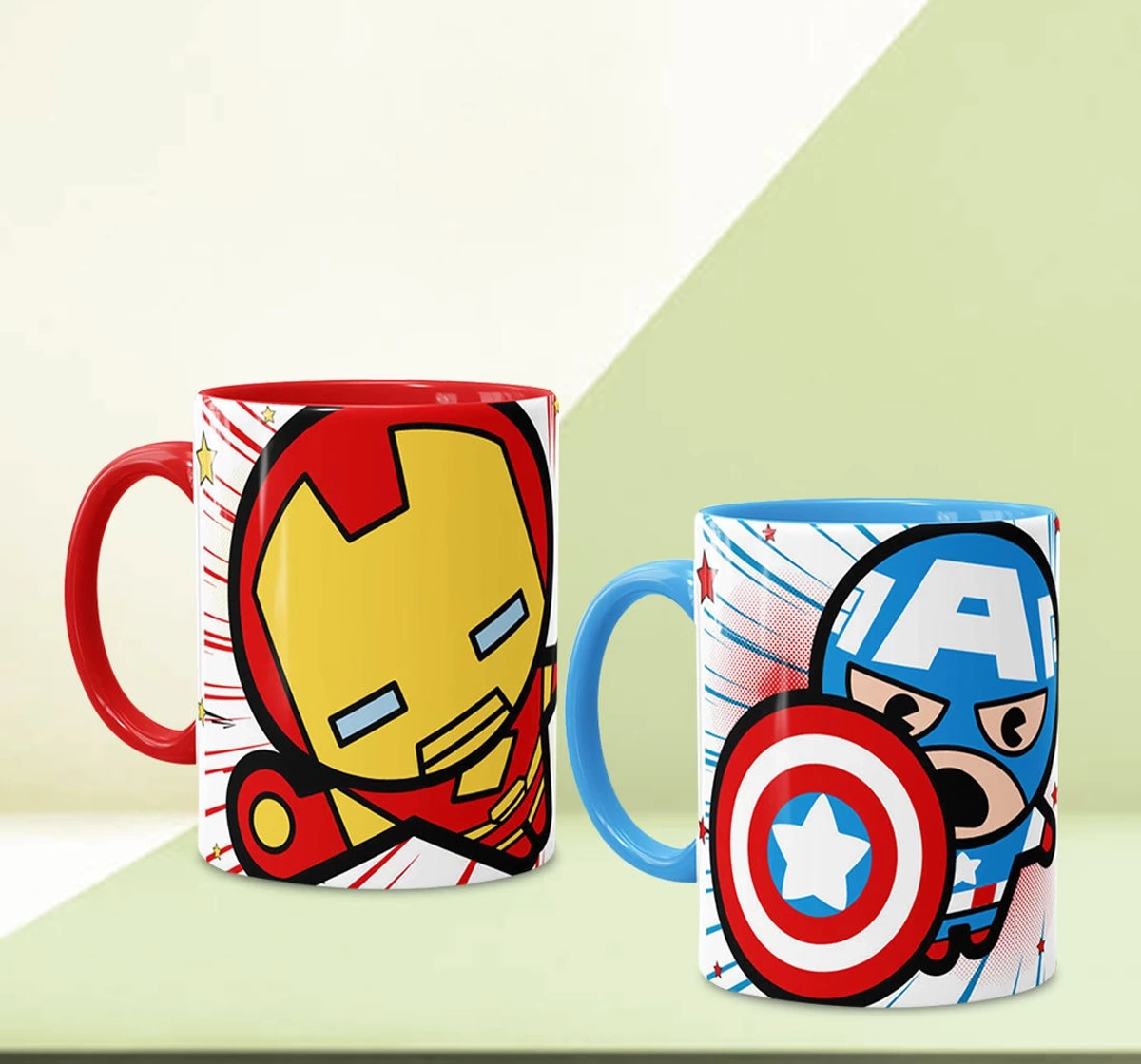 Macmerise Captain America Ironman Kawaii Coffee Mugs Set Of 2 Multicolour 12Y+