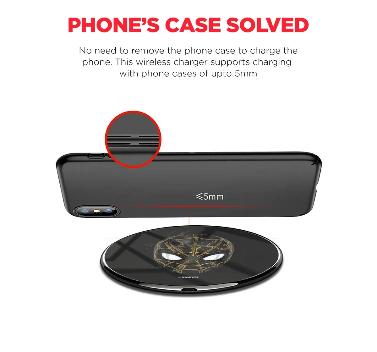 Macmerise Spidey Black and Gold Compatible Pro Wireless Charger Multicolour 12Y+
