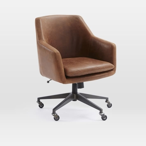 Helvetica Swivel Desk Chair, Leather, Molasses, Dark Bronze