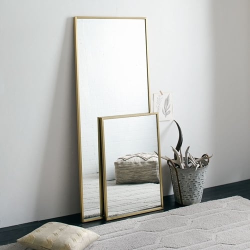 Metal Framed Floor Mirror, Antique Brass