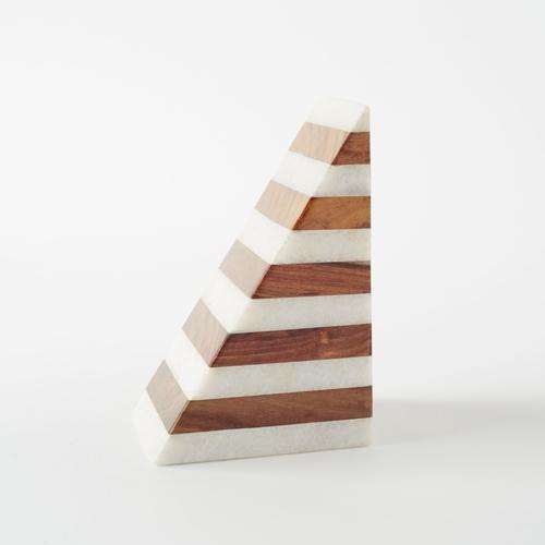 Striped Marble & Wood Bookend