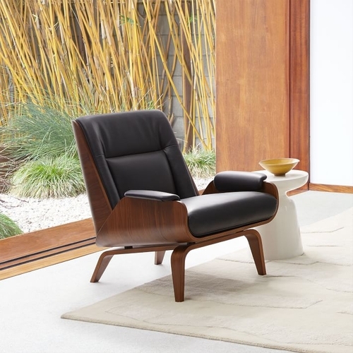 Paulo Bent Lounge Chair, Parc Leather, Black