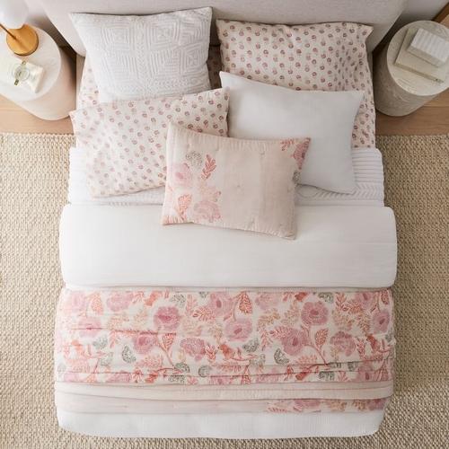 Floral Block Print Organic Cotton Quilt & Sham