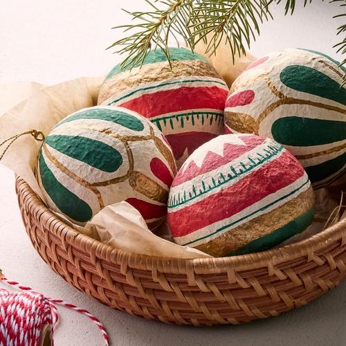 Cotton Mache Ball Ornaments (Set of 4)