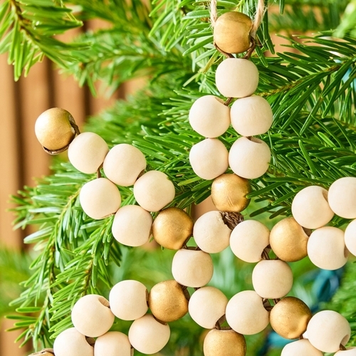 White Wood Beaded Snowflake Ornament