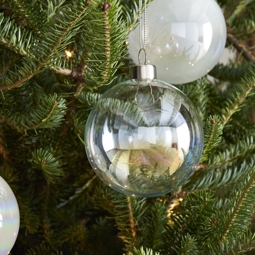 Pearl White & Iridecent Glass Boxed Ornaments (Set of 9)