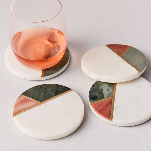 Mixed Marble & Brass Coasters (Set of 4)