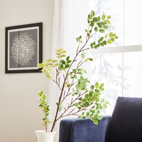 Faux Bean Leaf Branch Without Planter