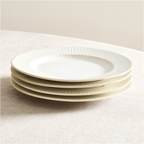 Textured Stoneware Dinnerware, White Lines, Set of 4