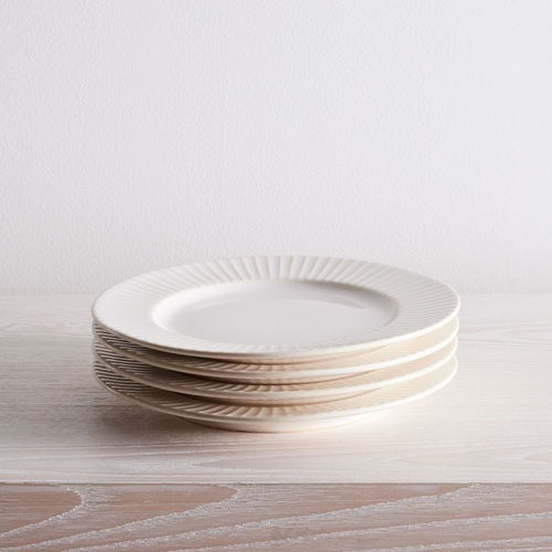 Textured Stoneware Dinnerware, White Lines, Set of 4