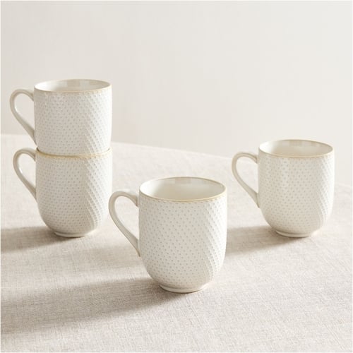 Textured Stoneware Dinnerware, White Dots, Set of 4