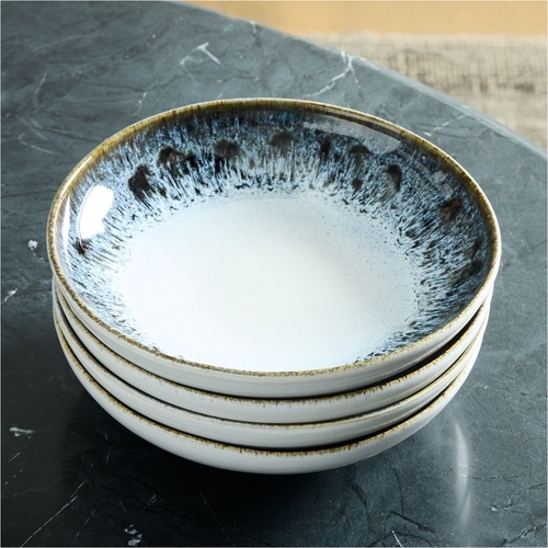 Reactive Glaze Dinnerware, Set of 4 - Black/White