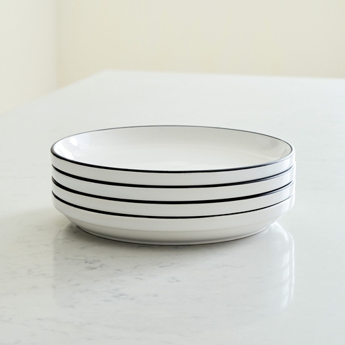 Utility Stoneware Dinnerware, Black & White, Set of 4