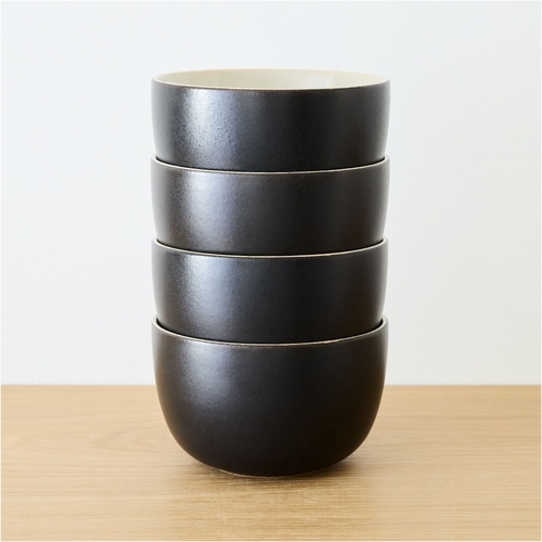 Kaloh Stoneware Cereal Bowls, Black, Set of 4