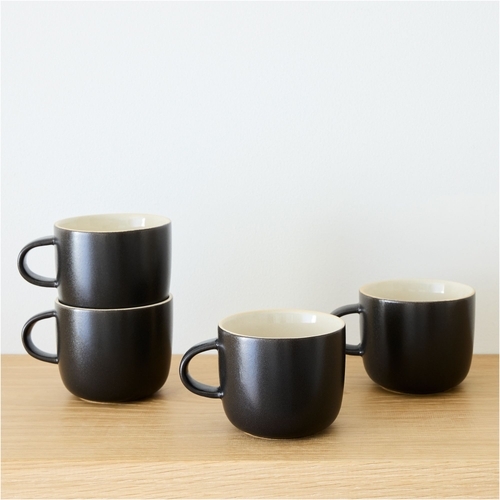 Kaloh Stoneware Mugs, Black, Set of 4