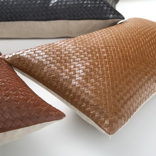 Woven Leather Pillow Cover