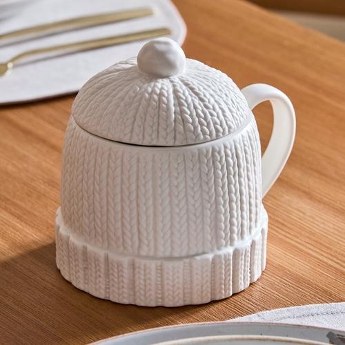 Cable Knit Hat Figural Stoneware Mug