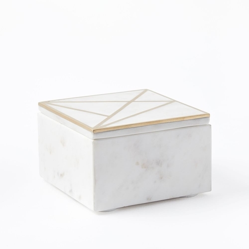 Brass Inlay Marble Box - Square