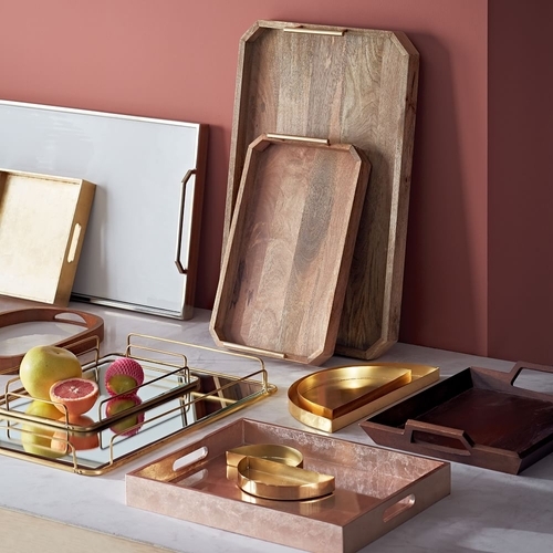 Lacquer Wood Trays - 14x18, Lacquered Wood, Gold