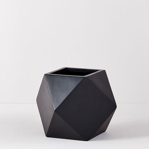 Faceted Modern Indoor/Outdoor Fiberstone Planters - Black