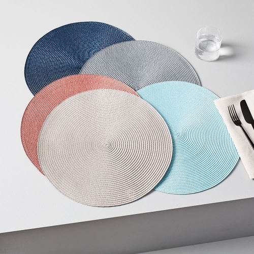 Round Woven Placemats, Set of 2, Shadow Blue