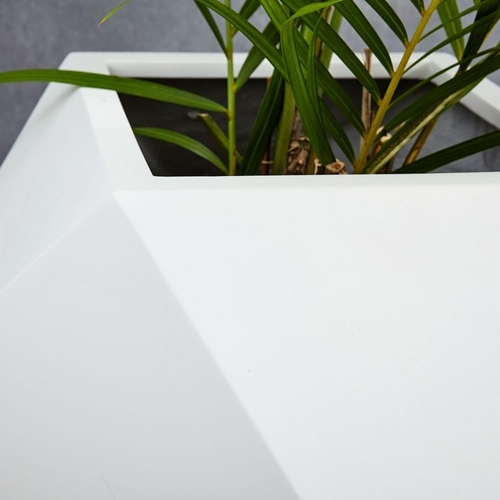Faceted Modern Indoor/Outdoor Fiberstone Planters - White