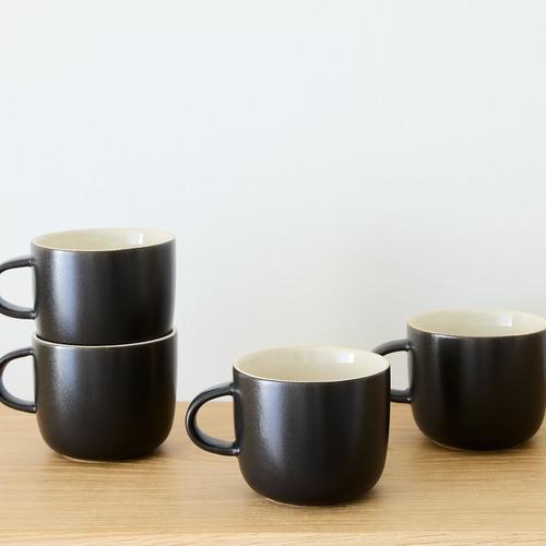 Kaloh Stoneware Mugs, Black, Set of 4